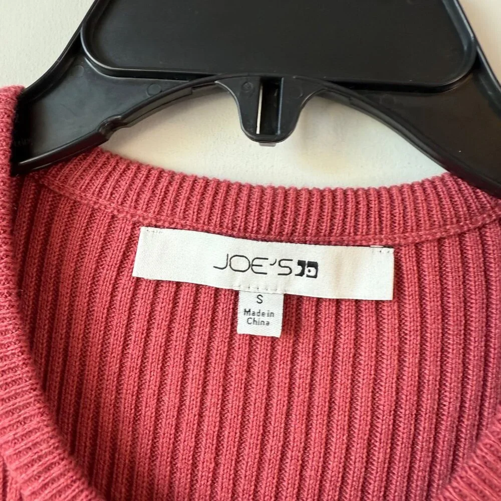 Joe's Jeans Wool Blend Rib Sweater Womens Size S Slate Rose Puff Sleeves‎ Fitted